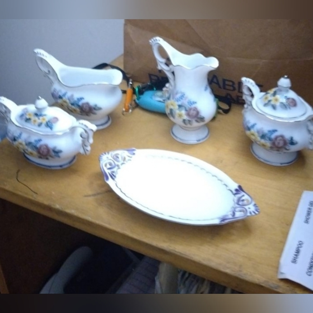 Floral Porcelain Creamer and Sugar Set